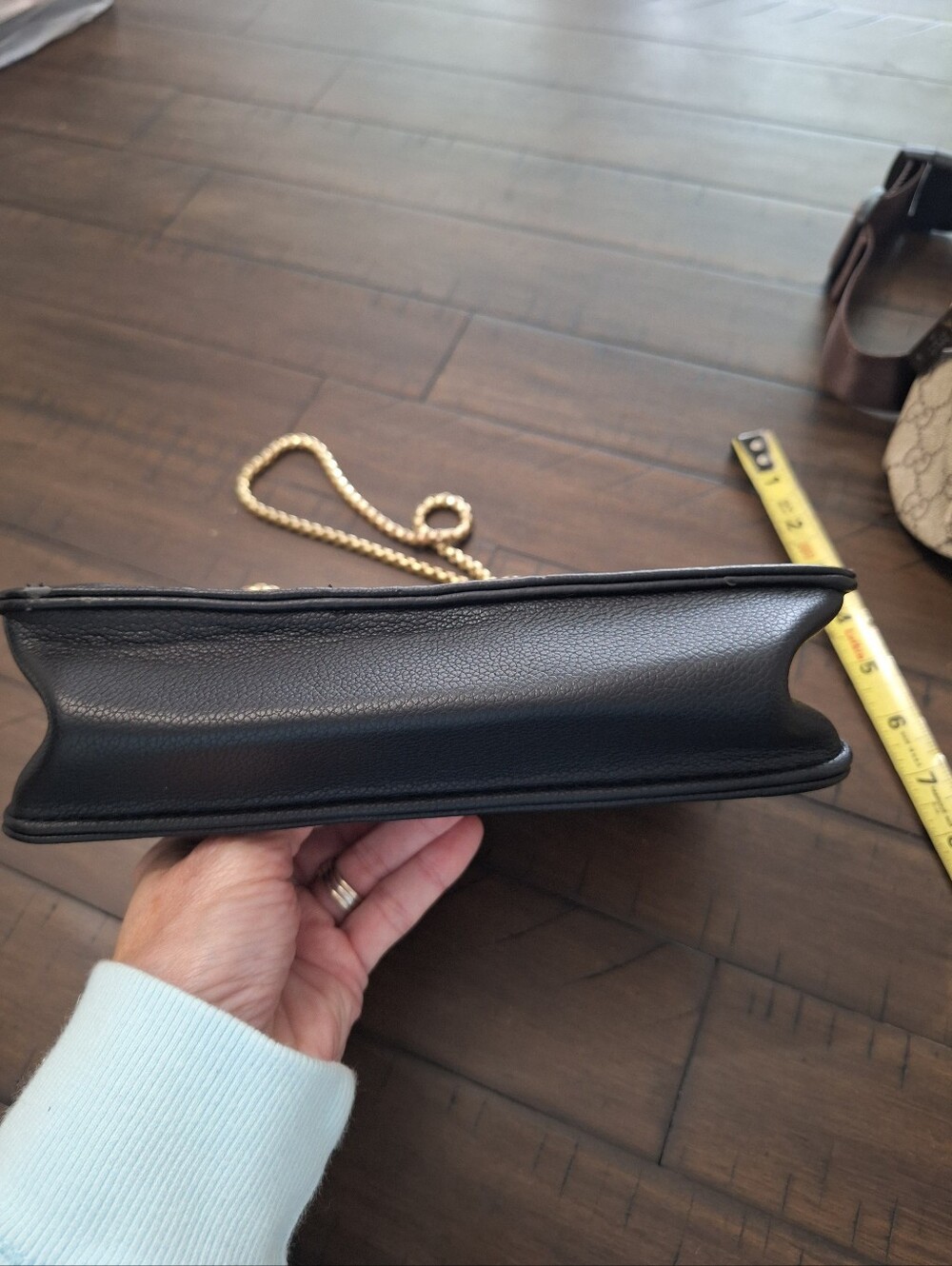 Black Lightly Quilted Crossbody Bag with Gold Chain - Picture 5 of 8
